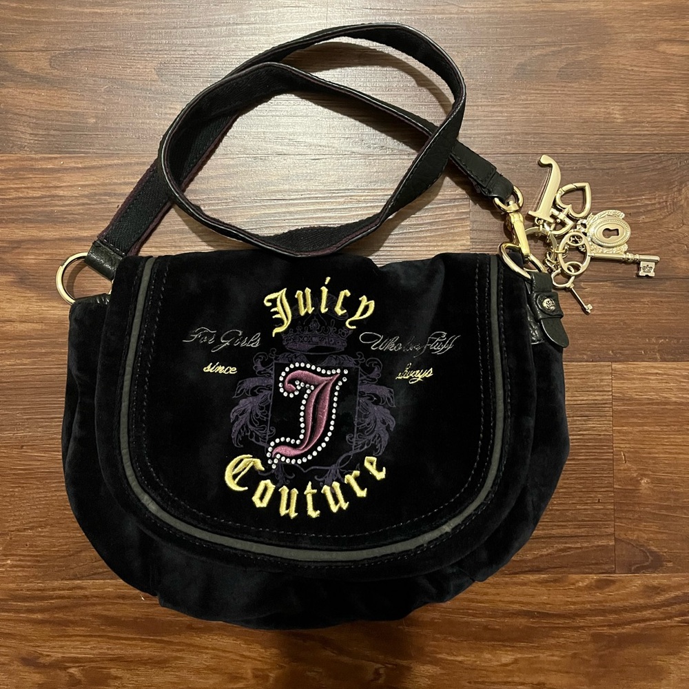 Vintage Juicy Couture Black Velvet Satchel/ Shoulder Bag - Picture 1 of 15